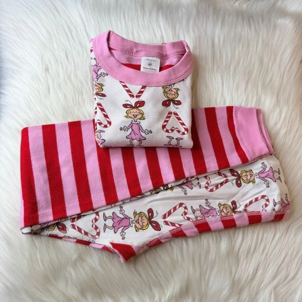 Hanna Andersson Dr. Seuss Grinch Long John Pajama Set Cindy Lou Who Candy Cane 8